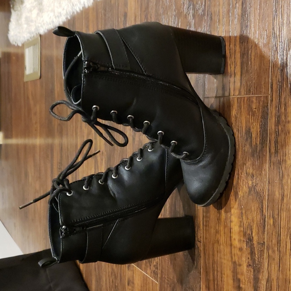 Black Lace Up Ankle‎ Moto Biker Booties 6.5 - Picture 5 of 6